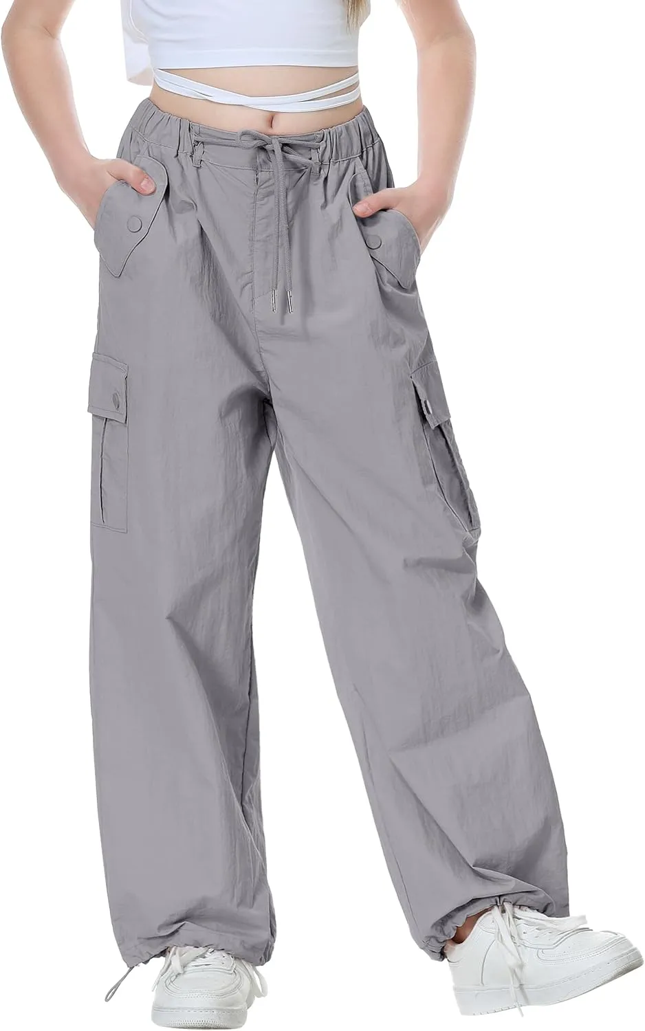 Rolanko Parachute Pants for Girls Y2K Cargo Trousers with Pockets Harajuku Jogger Pants Kids 4-14 Years