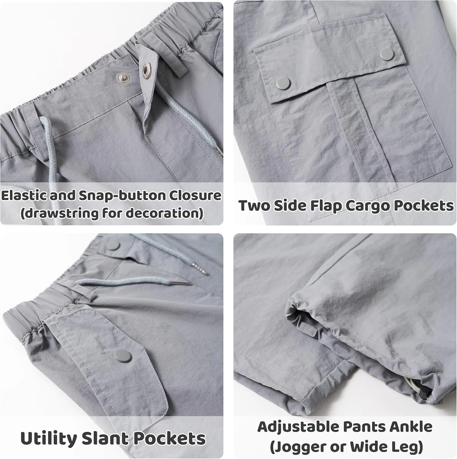Rolanko Parachute Pants for Girls Y2K Cargo Trousers with Pockets Harajuku Jogger Pants Kids 4-14 Years
