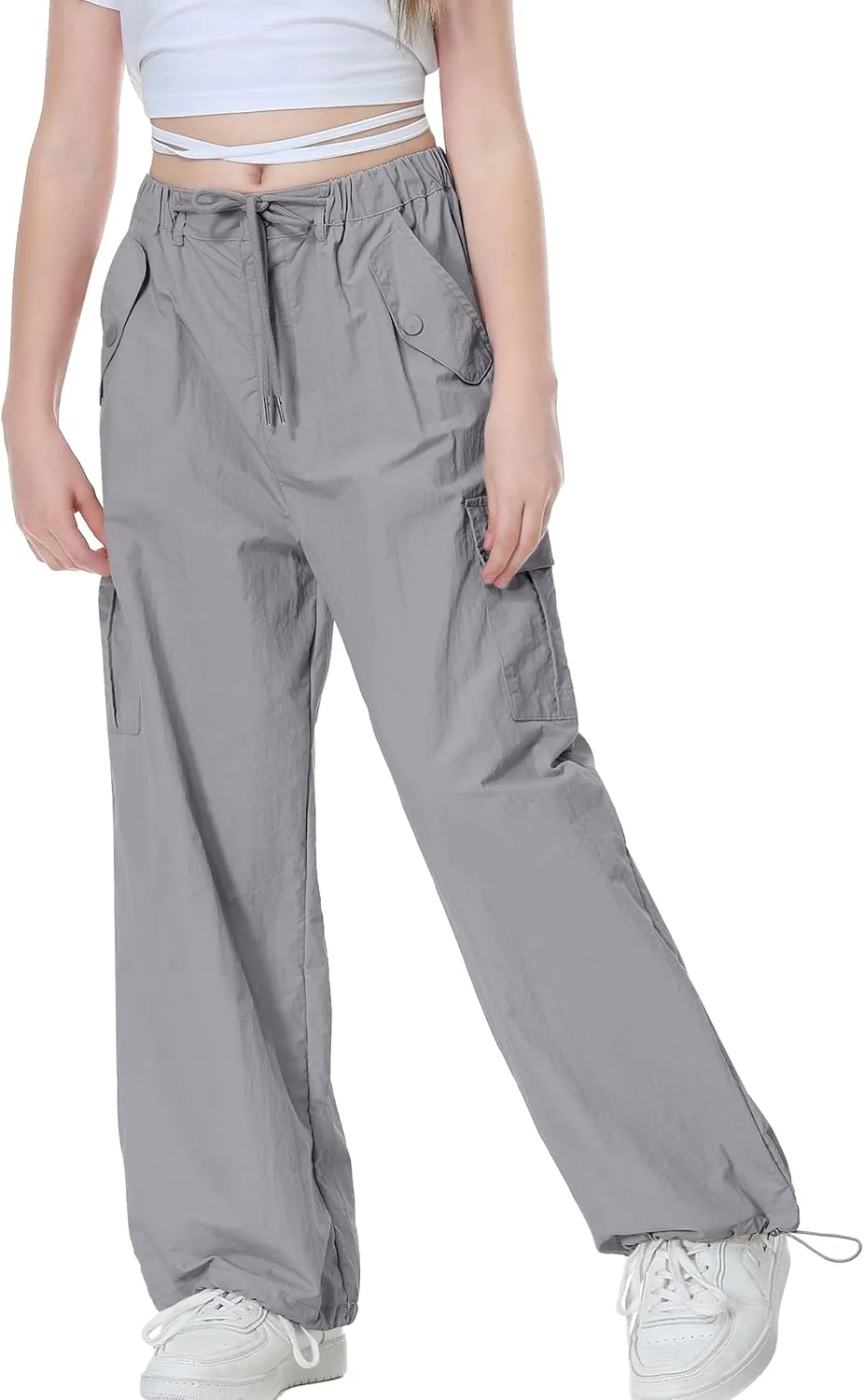 Rolanko Parachute Pants for Girls Y2K Cargo Trousers with Pockets Harajuku Jogger Pants Kids 4-14 Years