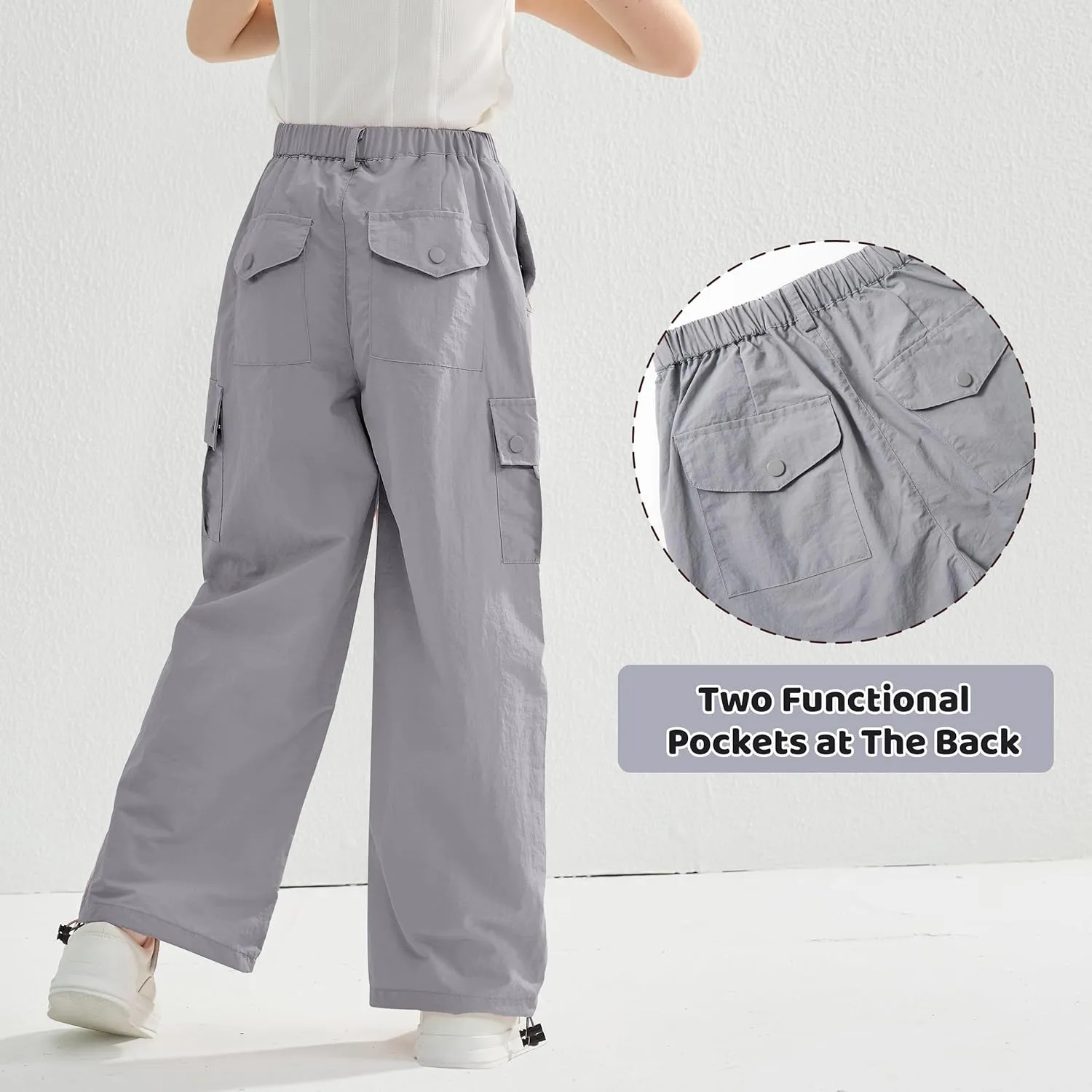 Rolanko Parachute Pants for Girls Y2K Cargo Trousers with Pockets Harajuku Jogger Pants Kids 4-14 Years