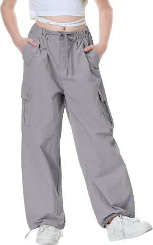 Rolanko Parachute Pants for Girls Y2K Cargo Trousers with Pockets Harajuku Jogger Pants Kids 4-14 Years