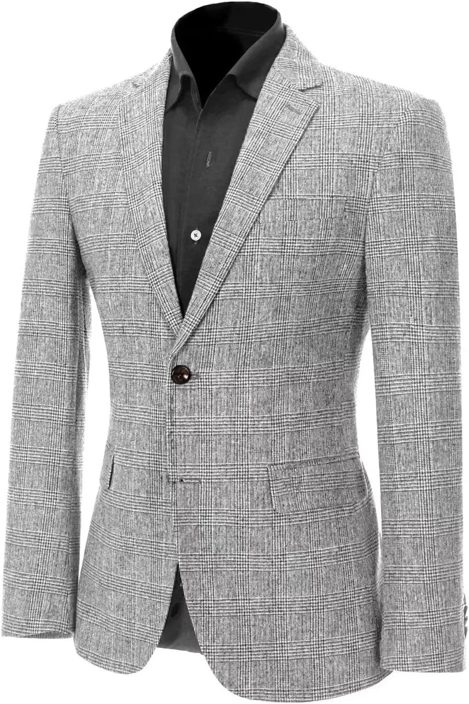 ROZU Tweed Plaid Men's Sport Coats & Blazers Wool Blend Jackets for Men Slim Fit Two Button Suit Blazer Casual Business