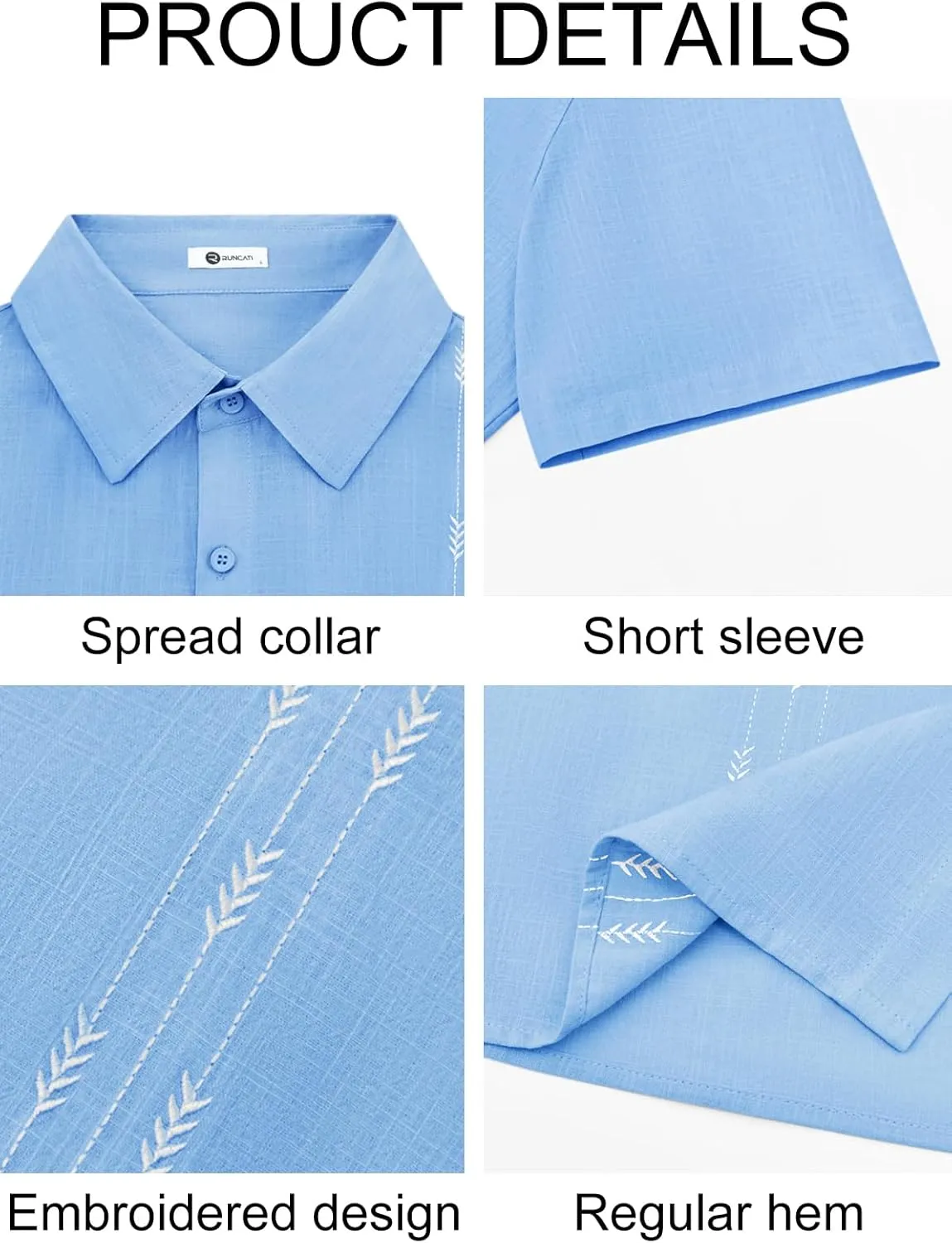 Runcati Mens Linen Shirt Guayabera Cuban Short Sleeve Button Down Cotton Summer Beach Hippie Shirts