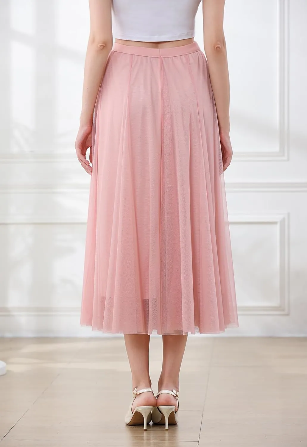SANGTREE Women's Tutu Tulle A-Line Layered Mesh Midi Skirt, US XS - US 2XL