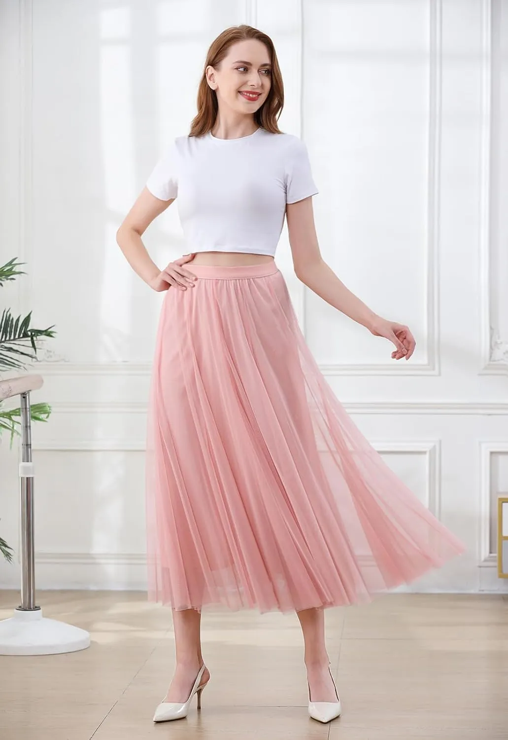 SANGTREE Women's Tutu Tulle A-Line Layered Mesh Midi Skirt, US XS - US 2XL