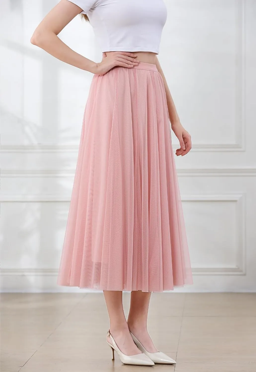 SANGTREE Women's Tutu Tulle A-Line Layered Mesh Midi Skirt, US XS - US 2XL