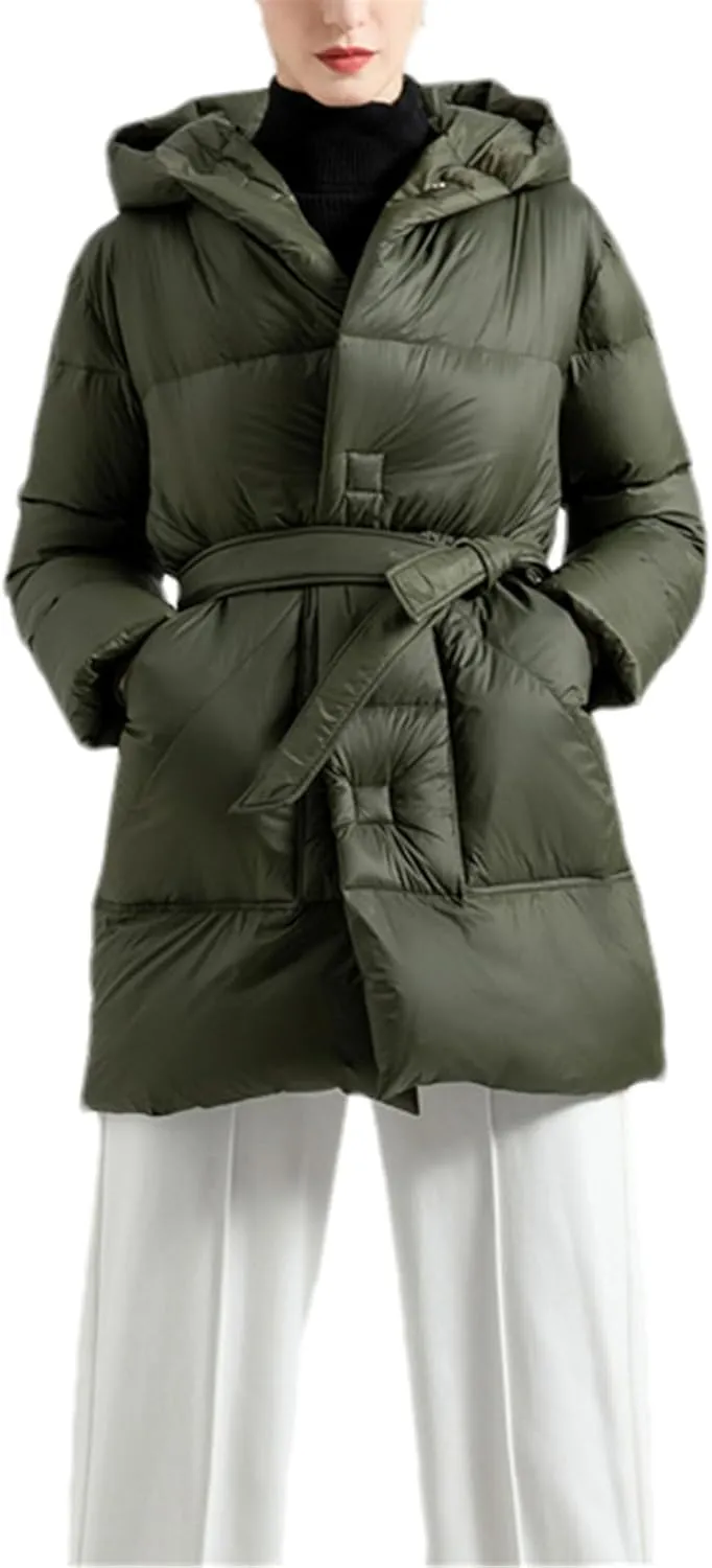 SaoBiiu Women Down Coat Thick Warm Puffer Jacket Female Down Parkas Overcoat Outerwear With Belt
