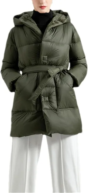 SaoBiiu Women Down Coat Thick Warm Puffer Jacket Female Down Parkas Overcoat Outerwear With Belt