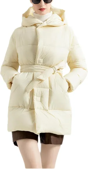 SaoBiiu Women Down Coat Thick Warm Puffer Jacket Female Down Parkas Overcoat Outerwear With Belt