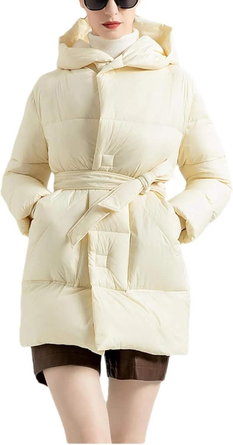 SaoBiiu Women Down Coat Thick Warm Puffer Jacket Female Down Parkas Overcoat Outerwear With Belt
