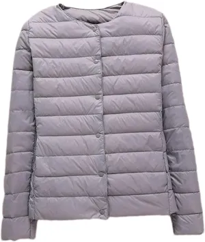 SaoBiiu Women Down Coat Ultralight Collarless Duck Down Jacket Portable Female Padded Parkas Puffer Overcoat