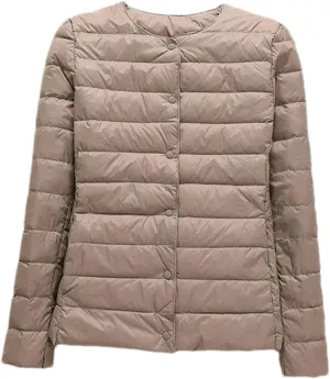 SaoBiiu Women Down Coat Ultralight Collarless Duck Down Jacket Portable Female Padded Parkas Puffer Overcoat