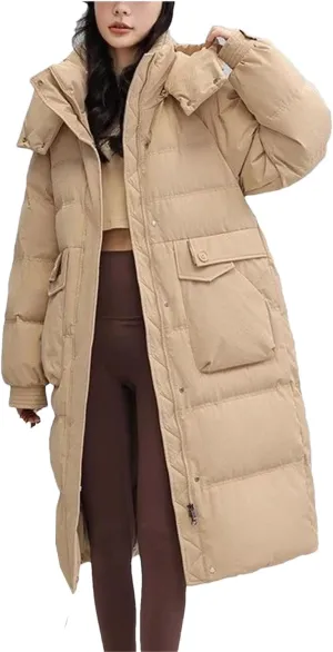 SaoBiiu Women Down Coat Winter Long Female Puffer Jacket Hooded Windproof Thick Parka Overcoat