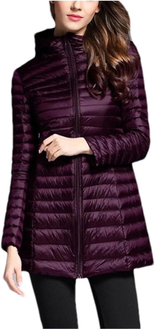 SaoBiiu Women Lightweight Long Parkas Duck Down Coat Female Long Puffer Jacket Overcoat Outerwear