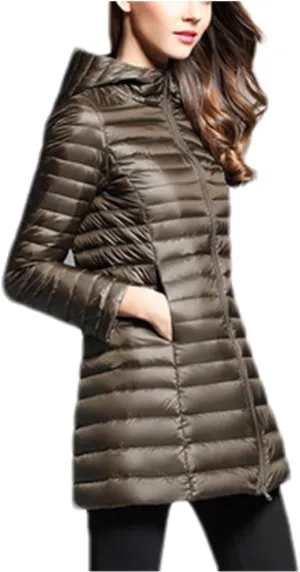 SaoBiiu Women Lightweight Long Parkas Duck Down Coat Female Long Puffer Jacket Overcoat Outerwear