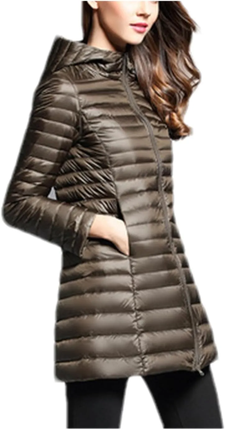 SaoBiiu Women Lightweight Long Parkas Duck Down Coat Female Long Puffer Jacket Overcoat Outerwear