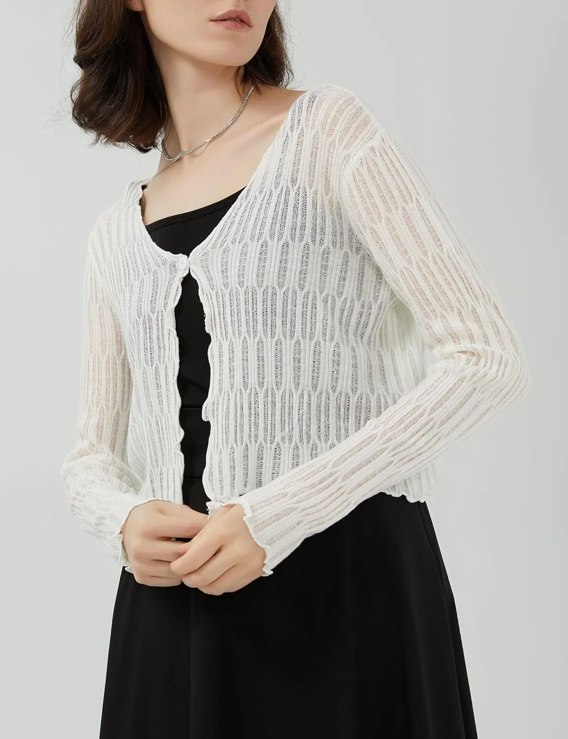 SDEER Women's Sweater Cropped Cardigan Knit V Neck Button Down Knit Sweater Tops Shrugs for Dresses