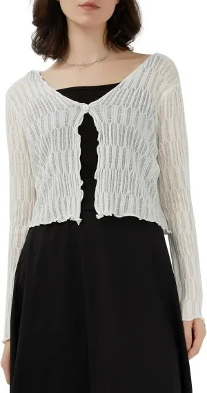 SDEER Women's Sweater Cropped Cardigan Knit V Neck Button Down Knit Sweater Tops Shrugs for Dresses