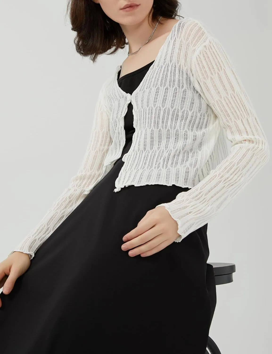 SDEER Women's Sweater Cropped Cardigan Knit V Neck Button Down Knit Sweater Tops Shrugs for Dresses