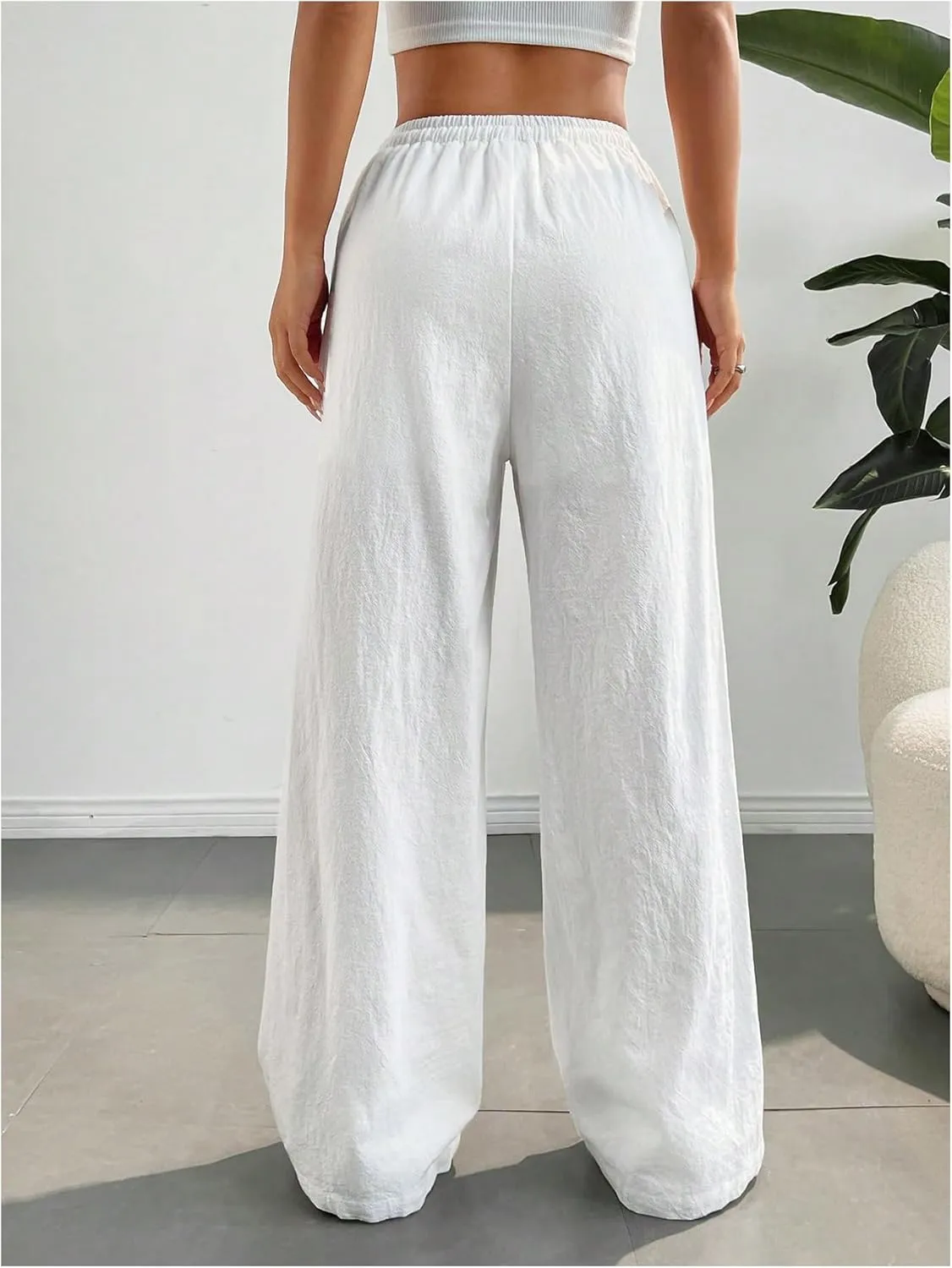 SHENHE Girl's Linen Low Waisted Drawstring Button Front Loose Long Pants Casual Boho Trousers