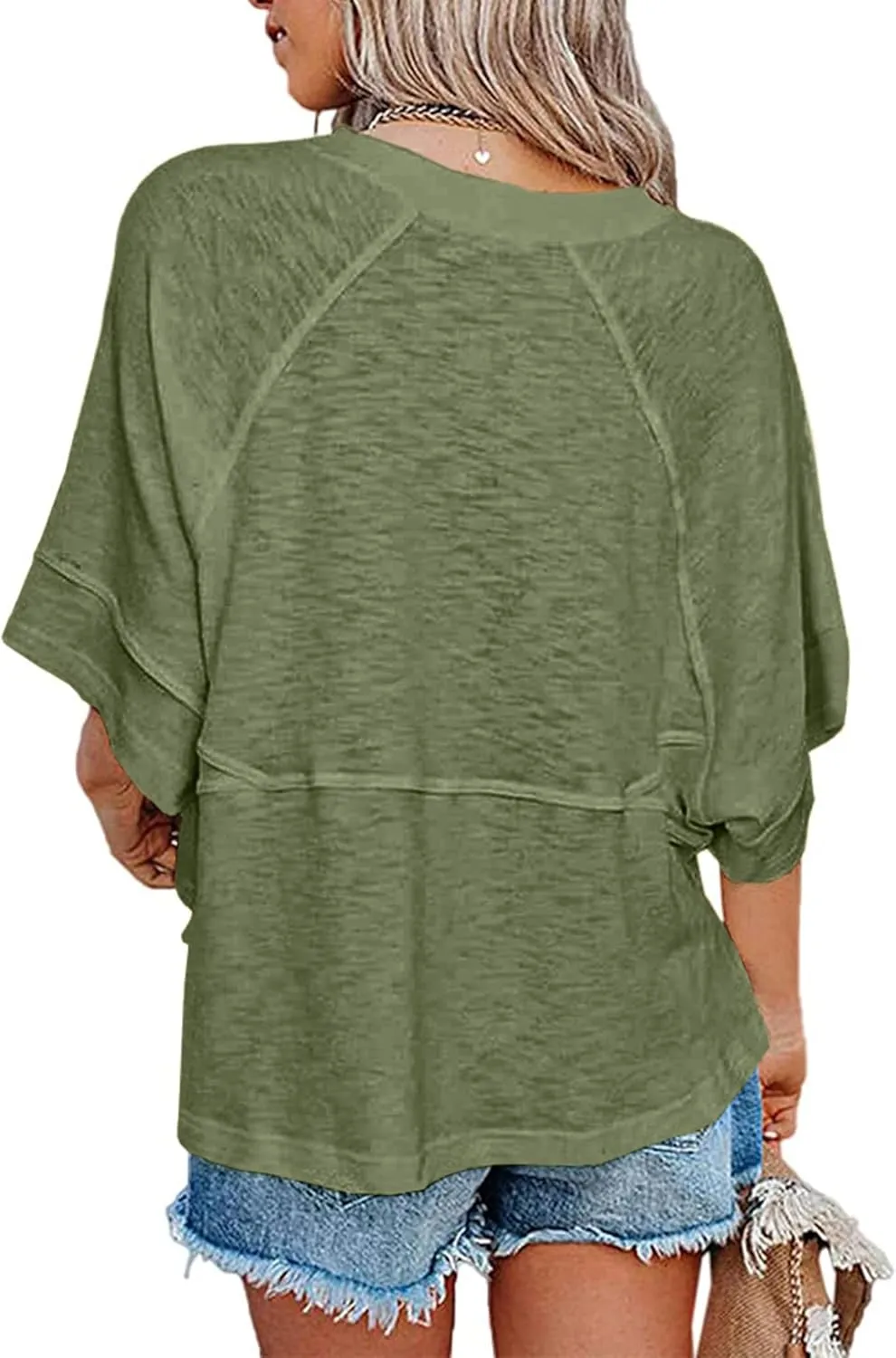 Sherosa Womens Casual Crewneck Half Sleeve T-Shirts Solid Color Loose Fit Summer Basic Tops Tees Blouses