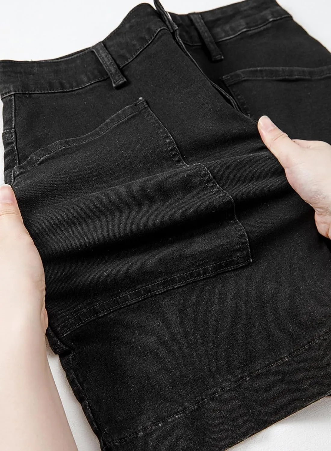 Sidefeel Women's Jean Skirt High Waisted Stretch Casual Summer Mini Skort Zimbaplatinum Denim Skirt with Pockets