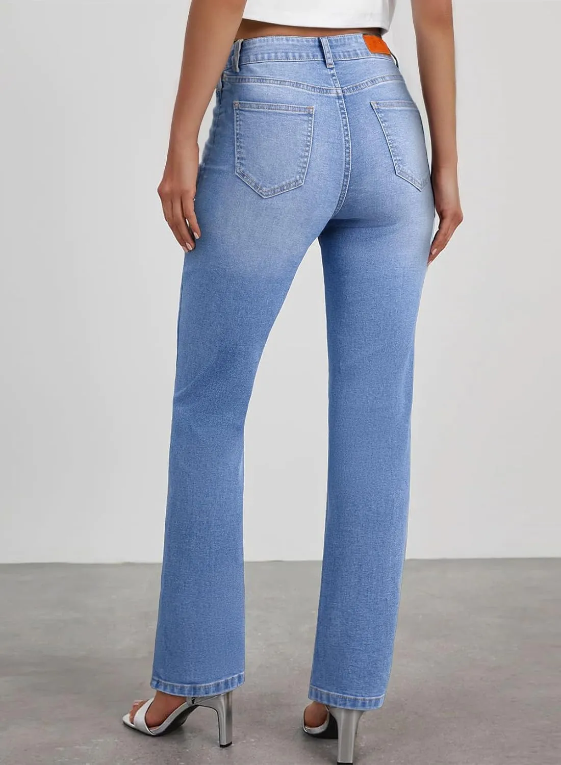 Sidefeel Women's Straight Leg Jeans High Waisted Stretchy Rhinestone Wide Leg Denim Pants