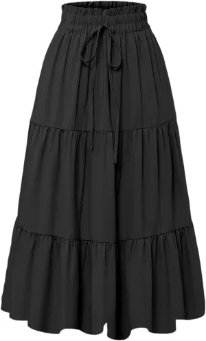 Skirts for Women 2025 Boho Floral Maxi Skirt Elastic High Waist Pleated Flowy A Line Beach Long Skirts