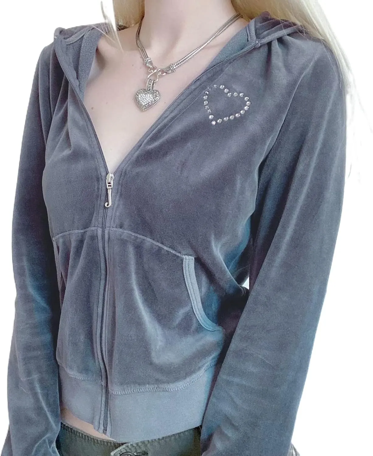 SOLILOQUY Women Y2k Zip Up Cropped Hoodie Sweatshirt Casual Long Sleeve Drawstring Pullover Top Harajuku Cargo Jacket