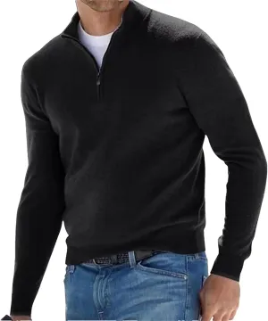 Spring and Autumn Men's Half Zipper V-Neck Knitwear Solid Casual Classics Pullover Sweater
