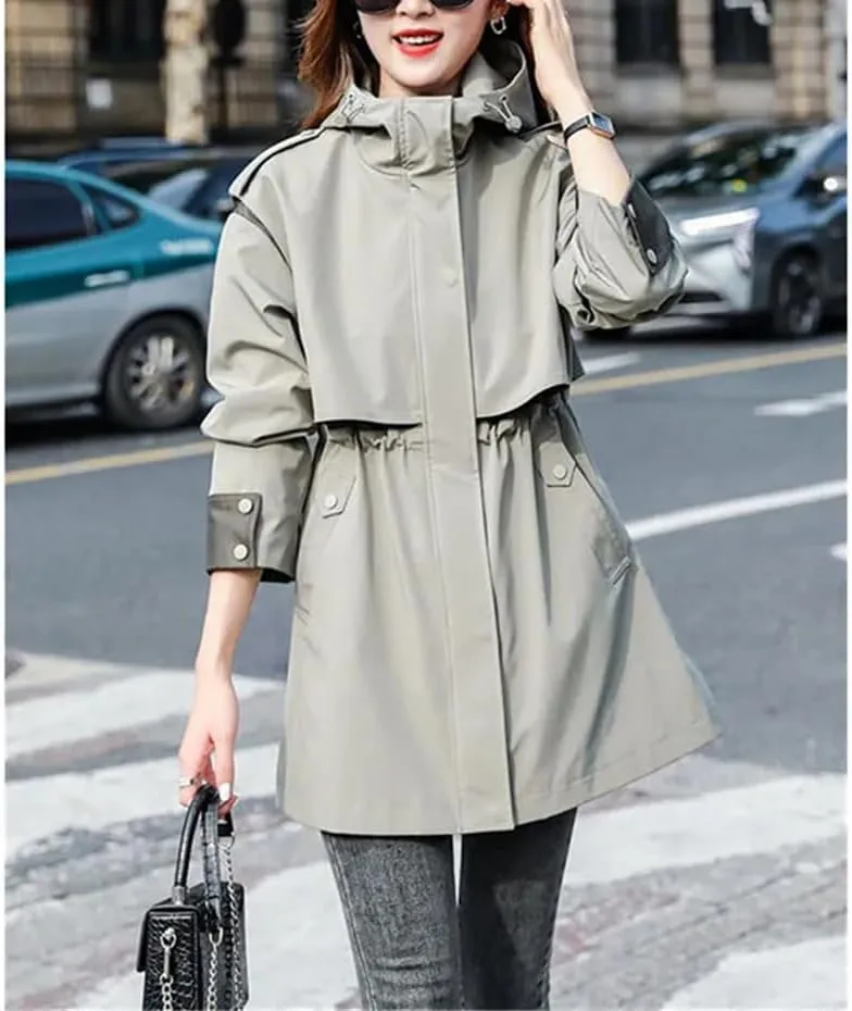 Spring Autumn Slim Trench Coat Women Fashion Loose Mid Long Appear Thin Windbreaker Female Casual Outerwear