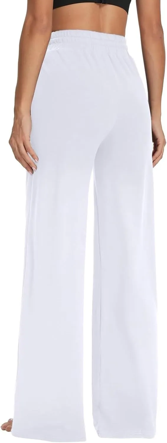Straight Leg Sweatpants for Women High Waisted Yoga Sweatpants Drawstring Wide Leg Lounge Pants w/Pocket Flare Pj Pants