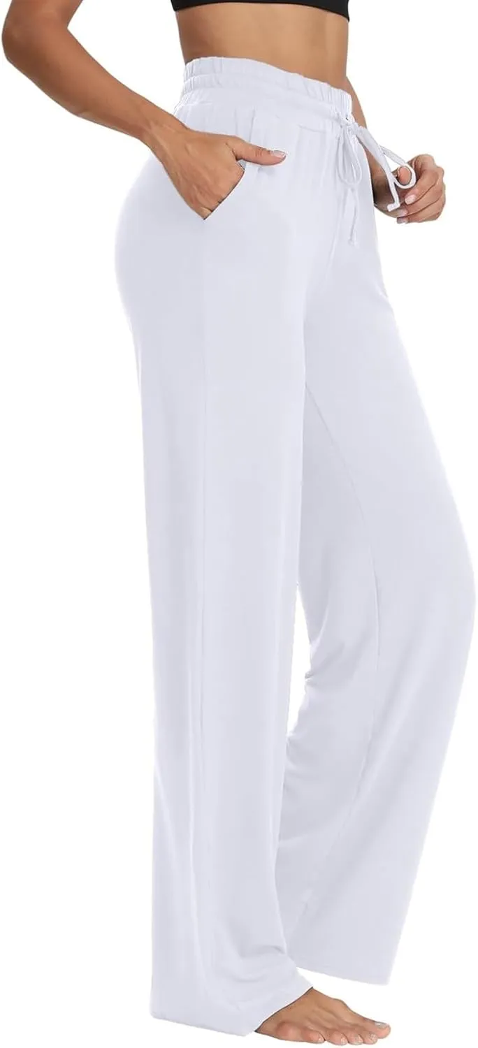 Straight Leg Sweatpants for Women High Waisted Yoga Sweatpants Drawstring Wide Leg Lounge Pants w/Pocket Flare Pj Pants