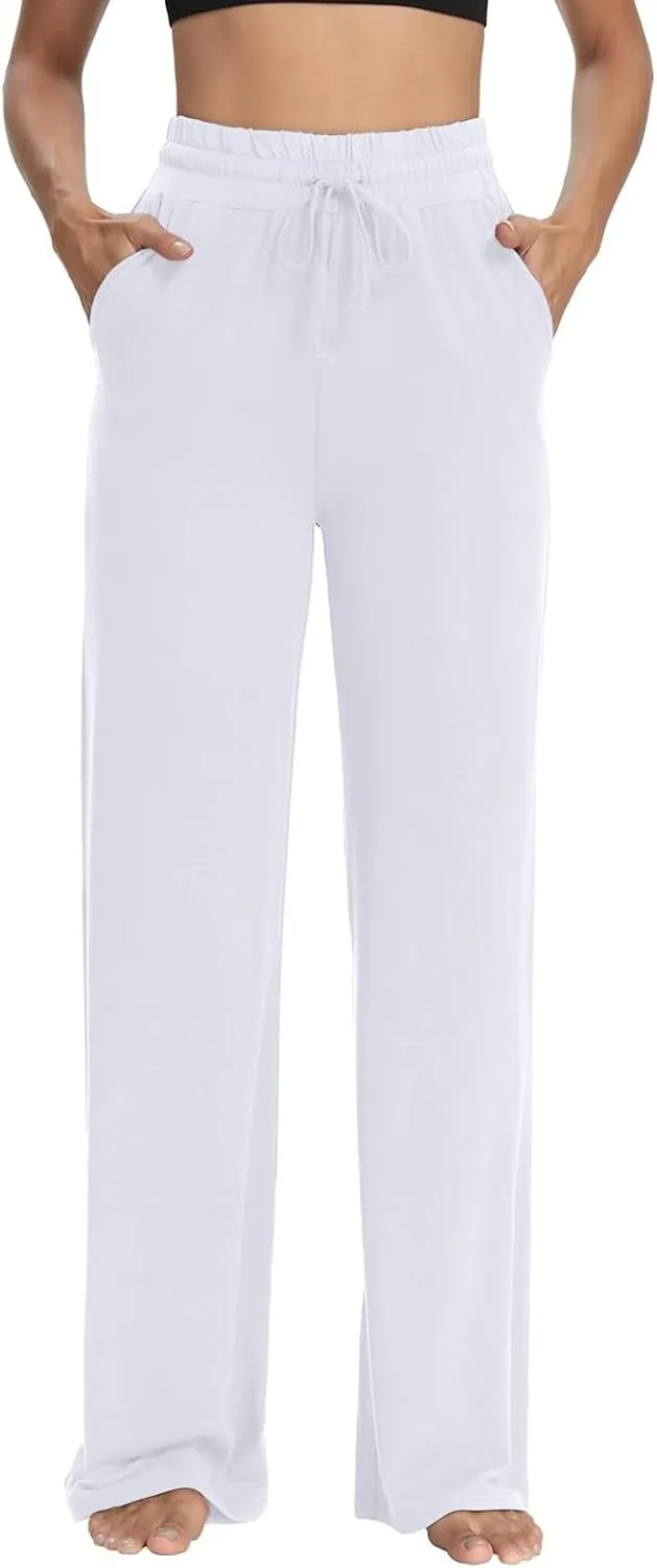 Straight Leg Sweatpants for Women High Waisted Yoga Sweatpants Drawstring Wide Leg Lounge Pants w/Pocket Flare Pj Pants