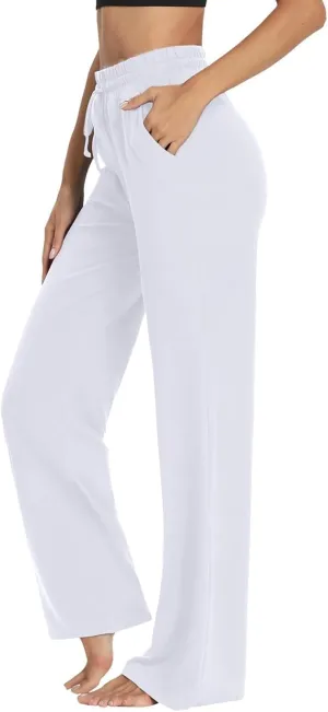 Straight Leg Sweatpants for Women High Waisted Yoga Sweatpants Drawstring Wide Leg Lounge Pants w/Pocket Flare Pj Pants