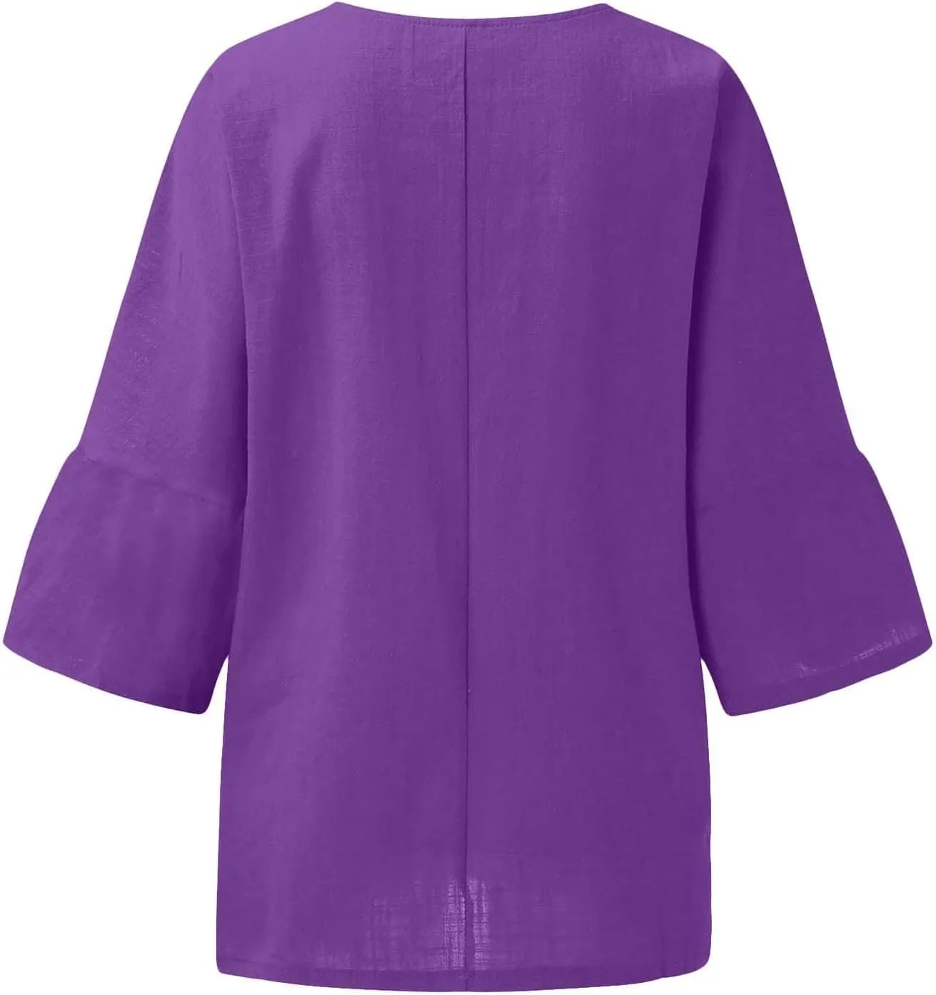 Summer Solid Linen Shirts for Womens Cotton Linen Shirt Casual 3/4 Sleeve Solid Color Crewneck Tunic Tops Beach Blouse