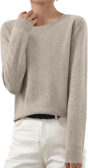 Sweaters for Women Trendy Crewneck Knit Long Sleeve Sweater Loose Fit Casual Solid Warm Soft Pullover Winter Tops