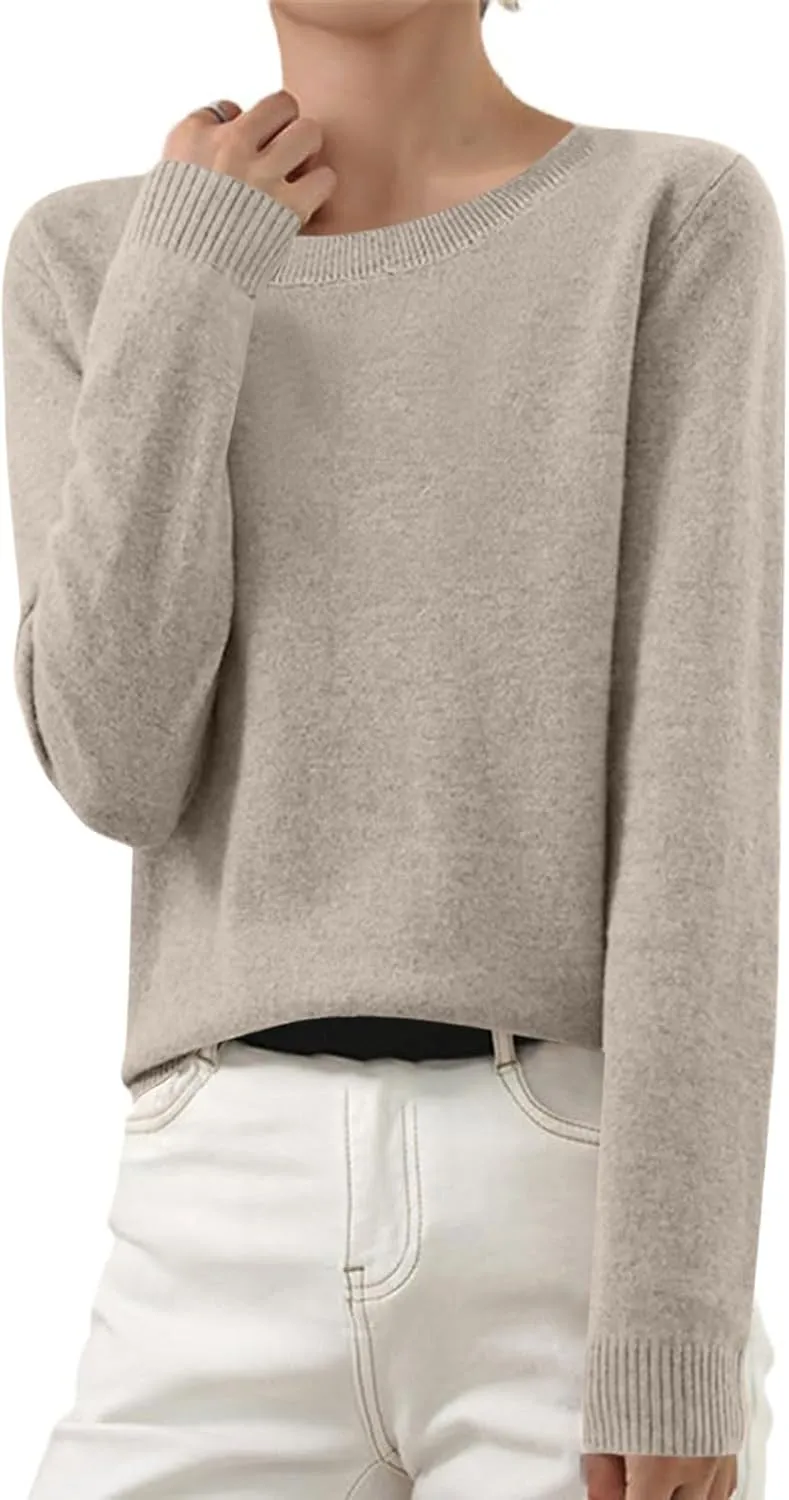 Sweaters for Women Trendy Crewneck Knit Long Sleeve Sweater Loose Fit Casual Solid Warm Soft Pullover Winter Tops