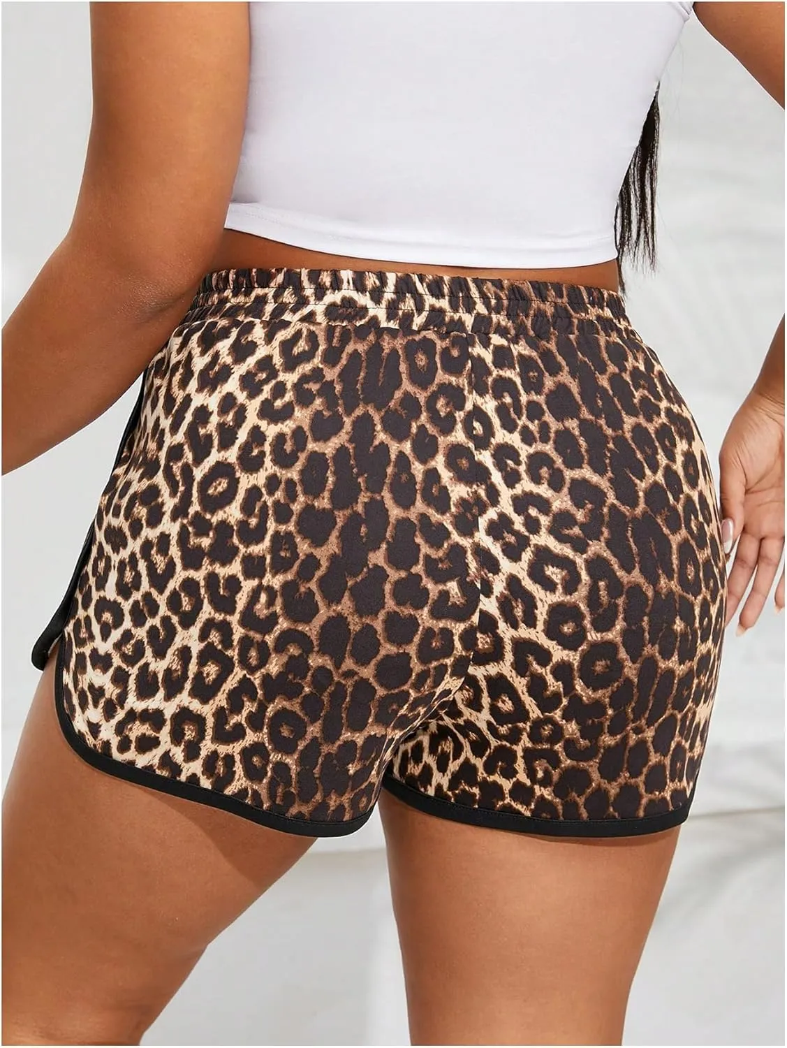 SweatyRocks Women's Plus Size Leopard Print High Waisted Summer Workout Casual Shorts