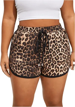 SweatyRocks Women's Plus Size Leopard Print High Waisted Summer Workout Casual Shorts