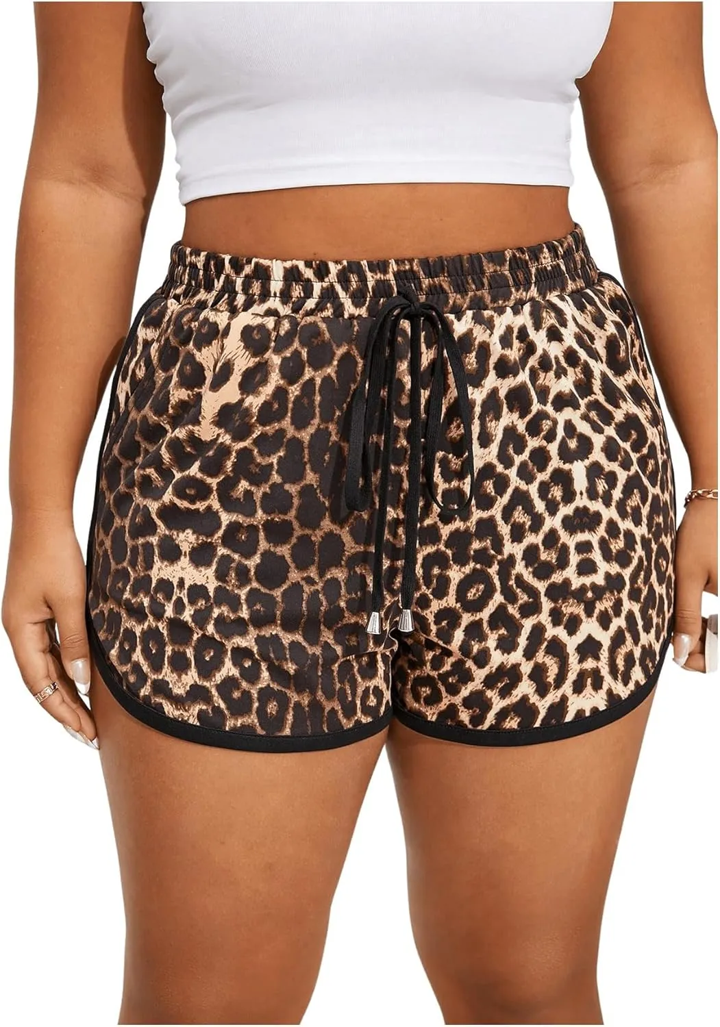 SweatyRocks Women's Plus Size Leopard Print High Waisted Summer Workout Casual Shorts