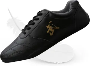 Tai chi Shoes for Women Non slip Leather Breathable Kung Fu Shoes Chinese Traditional Martial Arts Shoe for Men Outdoor Indoor Soft a Taekwondo Karate Training Sneakers(Size:43EU/265mm,Color:BLACK)