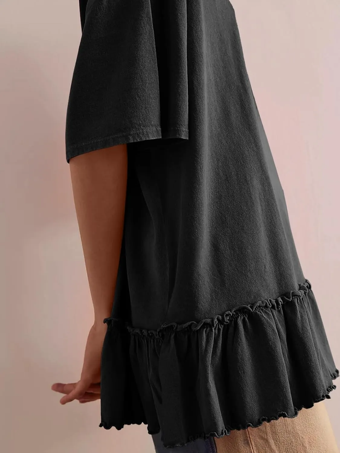 Tankaneo Womens Peplum Oversized Tshirt Summer Casual Pleated Shirt Dress Crew Neck Flowy Beach Tunic Tops