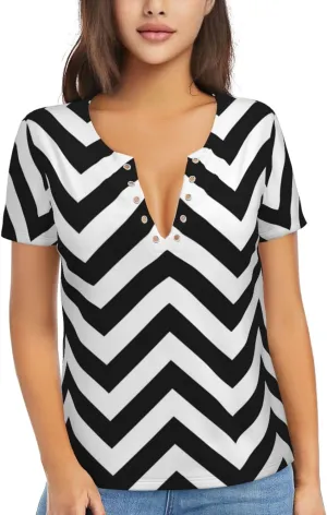 Tiger Stripe Cover Womens Deep V-Neck T-Shirts Stretchy Short Sleeve Shirts Summer Tee Tops Slim Fit T-Shirt