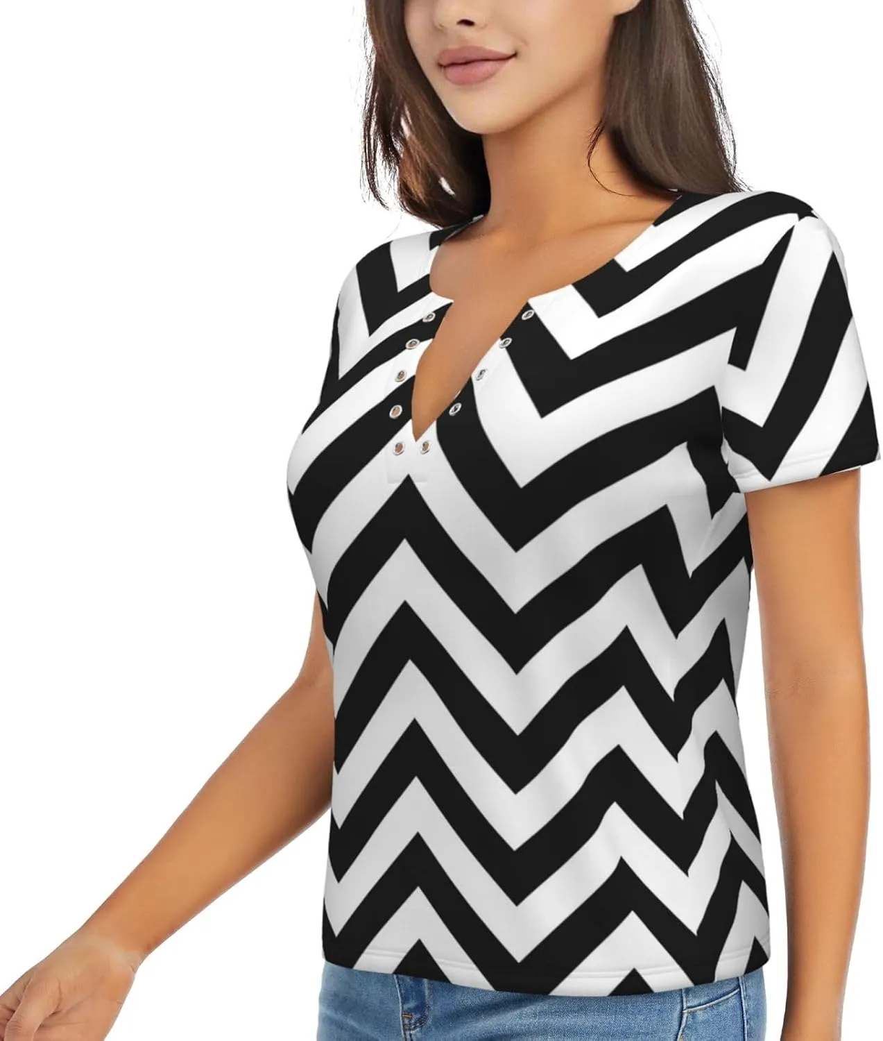 Tiger Stripe Cover Womens Deep V-Neck T-Shirts Stretchy Short Sleeve Shirts Summer Tee Tops Slim Fit T-Shirt