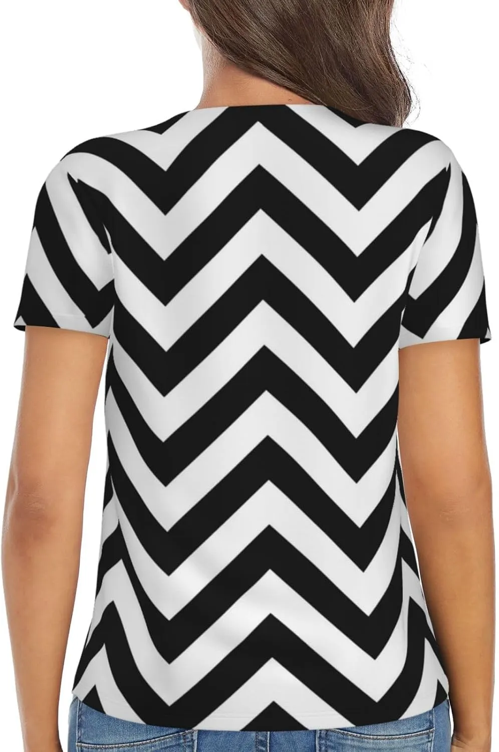 Tiger Stripe Cover Womens Deep V-Neck T-Shirts Stretchy Short Sleeve Shirts Summer Tee Tops Slim Fit T-Shirt
