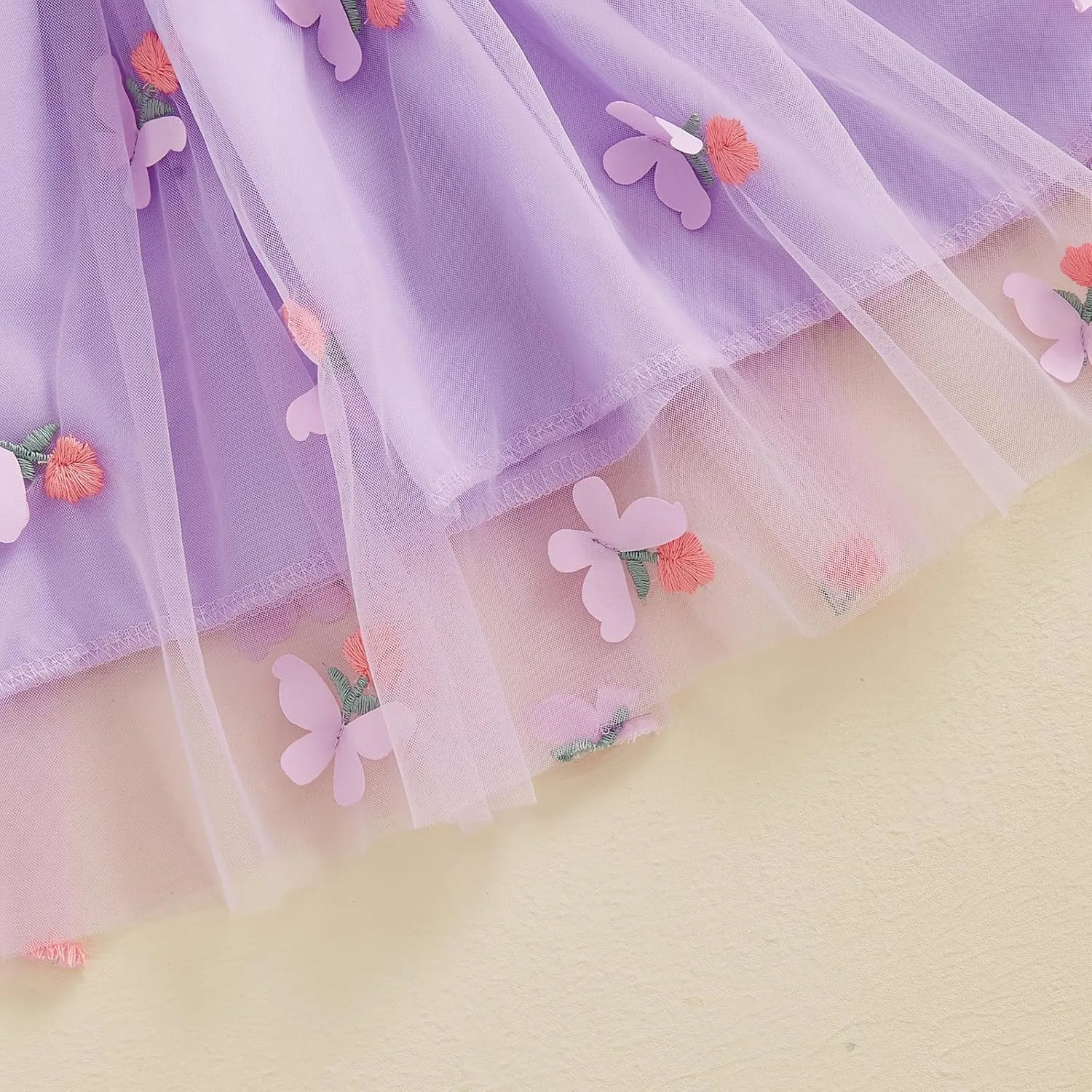 Toddler Girl Butterfly Dress Sleeveless Flowers Butterfly Summer A-line Dress Tulle Princess Dress for Infant