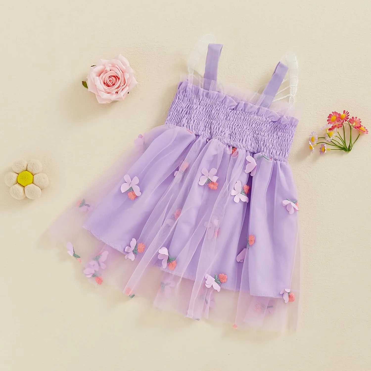 Toddler Girl Butterfly Dress Sleeveless Flowers Butterfly Summer A-line Dress Tulle Princess Dress for Infant