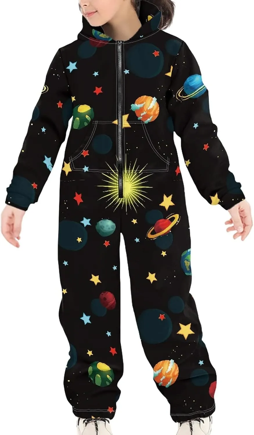 Unisex Kids Jumpsuits Novelty Printed Zip Up Hoodie Onesie Rompers for Boys Girls 7-16 Years