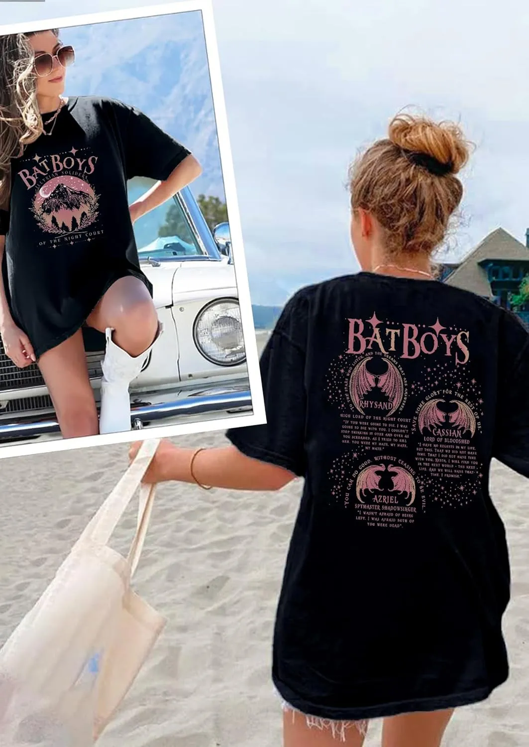 Velari Shirt Women Oversized Vintage Book Tshirt The Night Court T-Shirt Bat Boys Graphic Tee Bat Bookish Book Lover Tops